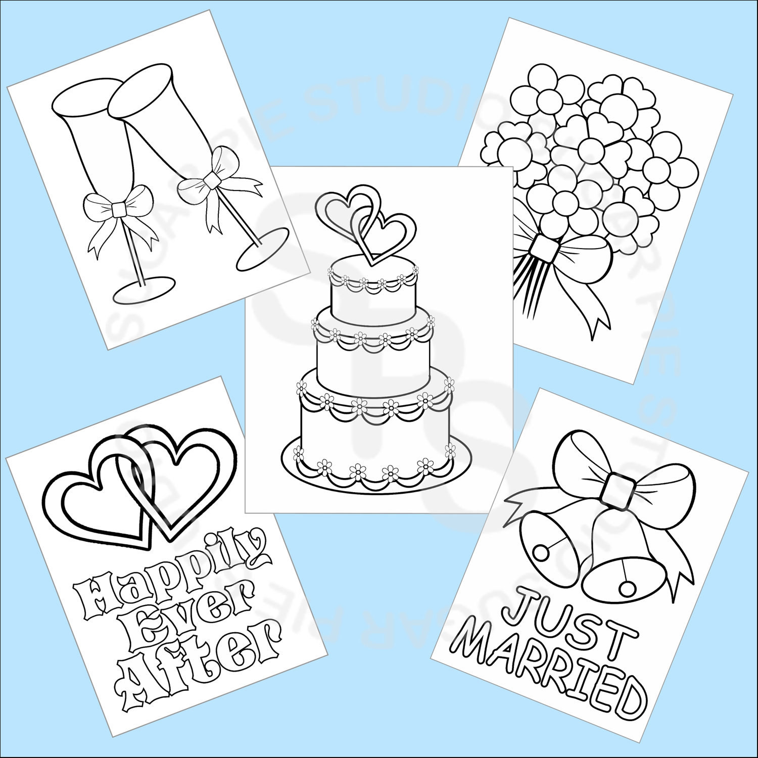 Printable Wedding Coloring Book
 5 Printable Wedding Favor Kids coloring pages PDF or JPEG file