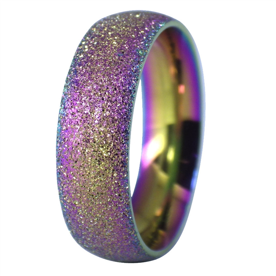Rainbow Wedding Bands
 Mens Womens 6mm Rainbow Sparkle Stainless Steel Ring