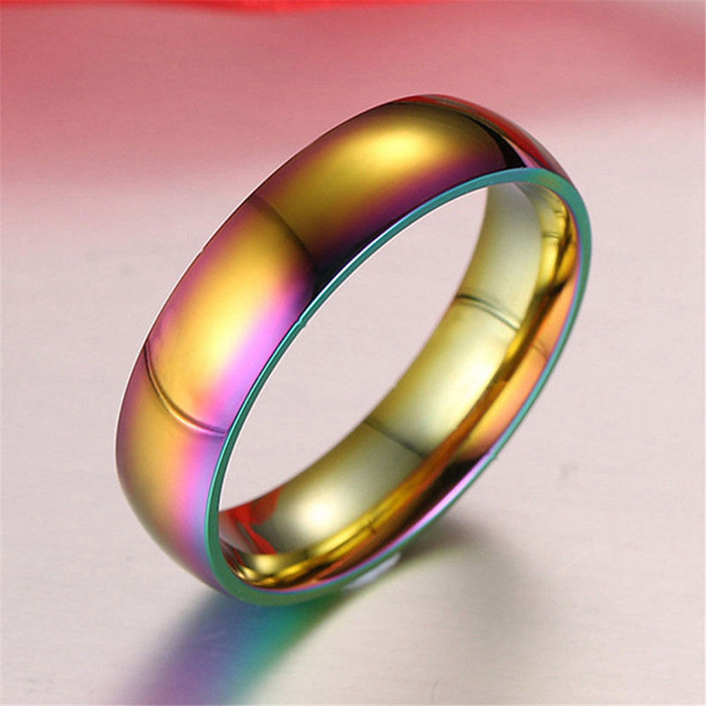 Rainbow Wedding Bands
 Titanium Steel Men Women Rainbow Rings Finger Band