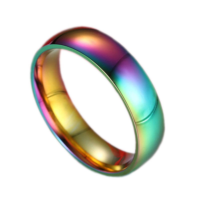 Rainbow Wedding Bands
 6mm Rainbow Colorful Stainless Steel Uni Engagement