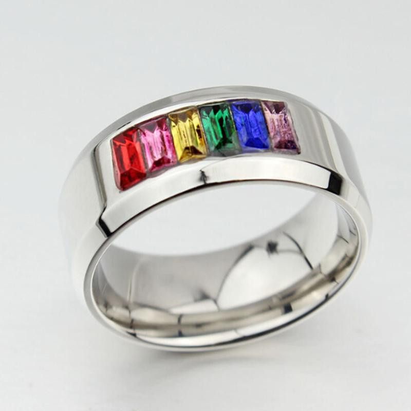 Rainbow Wedding Bands
 Gay Lesbian Titanium Steel Rainbow Wedding Band Ring Sz 5