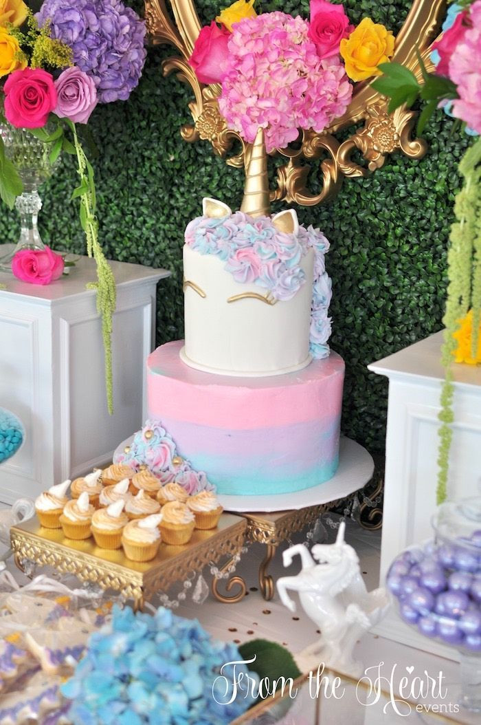 Rainbows And Unicorns Pool Party Ideas
 Unicorn cakescape from a Vibrant Unicorn Birthday Party on