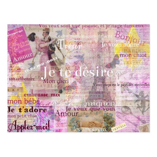 Romantic French Quote
 Romantic French Love Phrases Vintage Paris Art Post Card