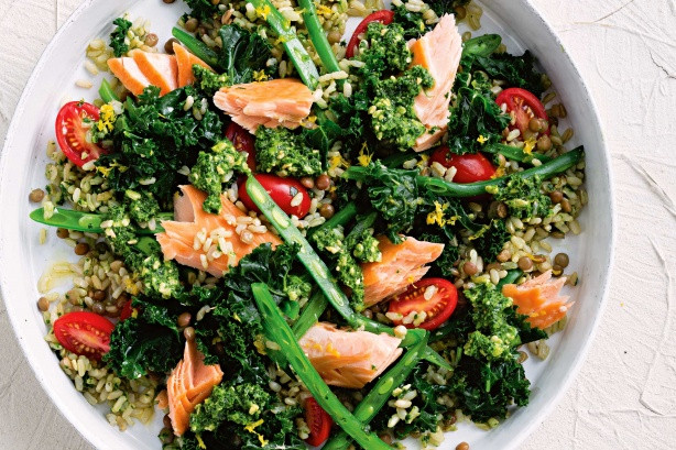 Salmon And Kale Recipes
 Rice And Lentil Salad With Kale Pesto And Salmon Recipe
