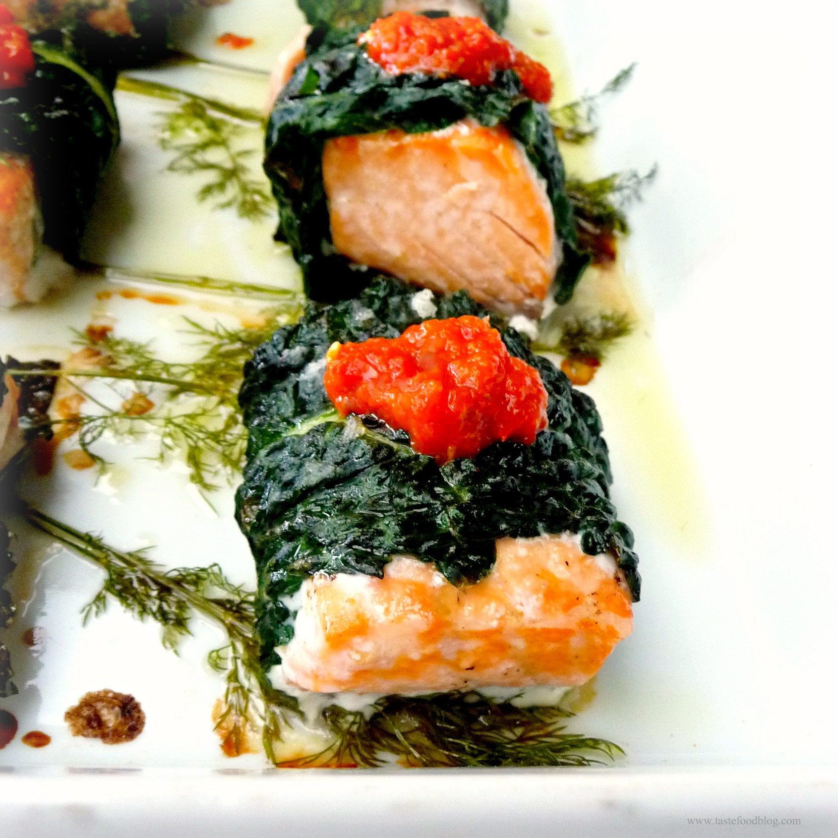 Salmon And Kale Recipes
 Salmon Wrapped in Kale Leaves with Harissa – TasteFood