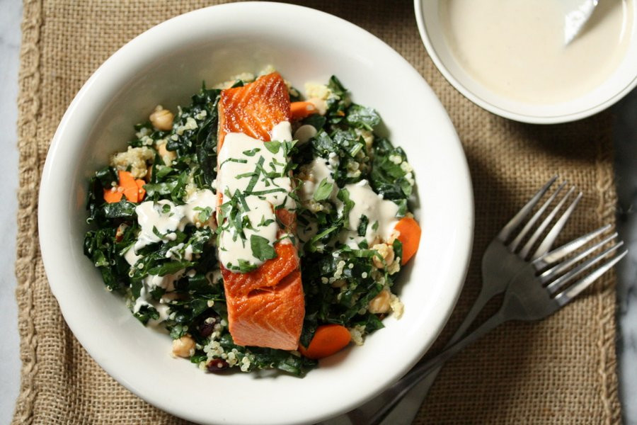 Salmon And Kale Recipes
 Salmon and Quinoa Bowl Recipe with Kale and Tahini Sauce