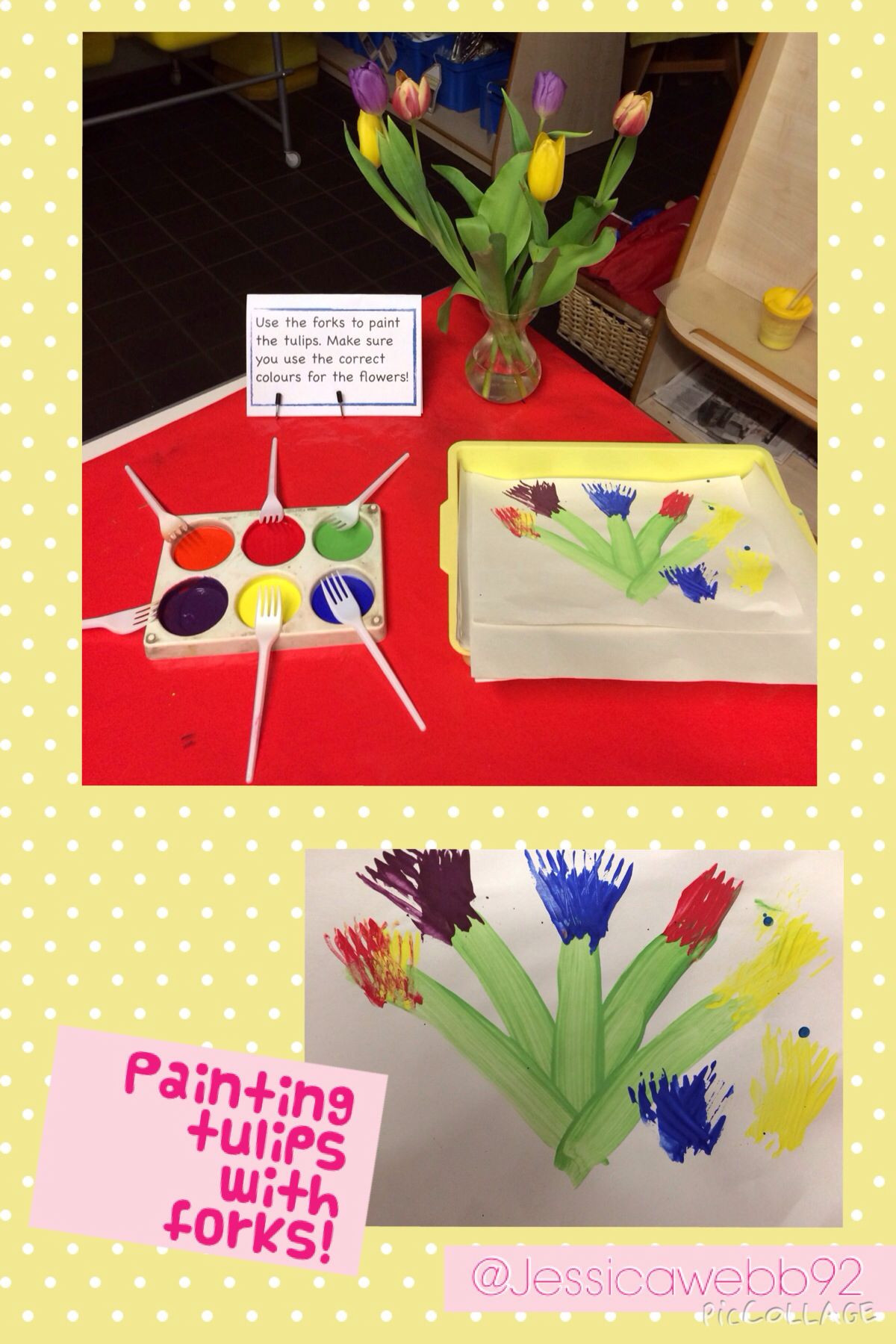 Spring Ideas Eyfs
 Painting tulips using forks EYFS