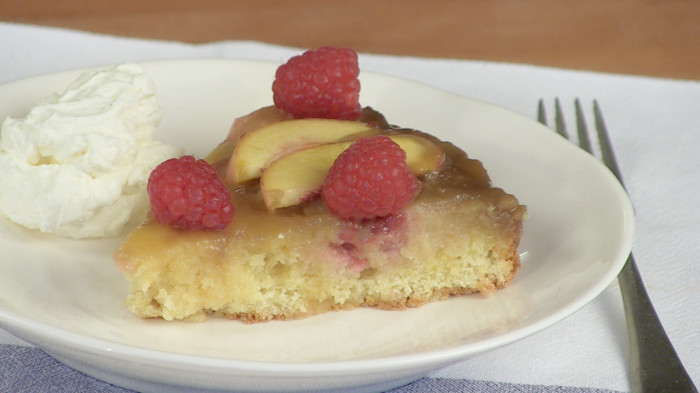 Summer Raspberry Cake Recipe My Cafe
 Upside down peach and raspberry cake