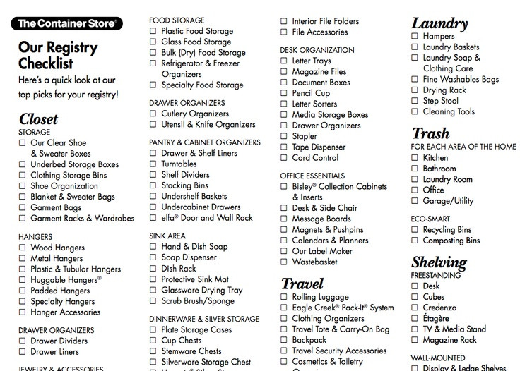 Target Gift Registry Wedding
 Wedding registry checklist from the Container Store