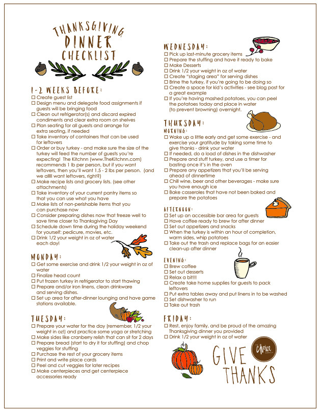Thanksgiving Dinner List Of Items
 Free Printable Thanksgiving Checklist and Place Cards