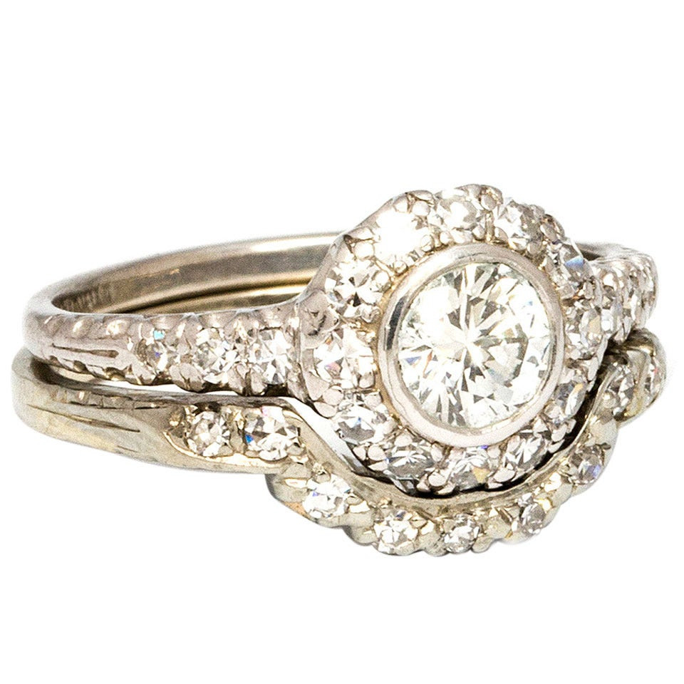 Used Wedding Ring Sets For Sale
 1960s Diamond Platinum Gold Wedding Ring Set For Sale at