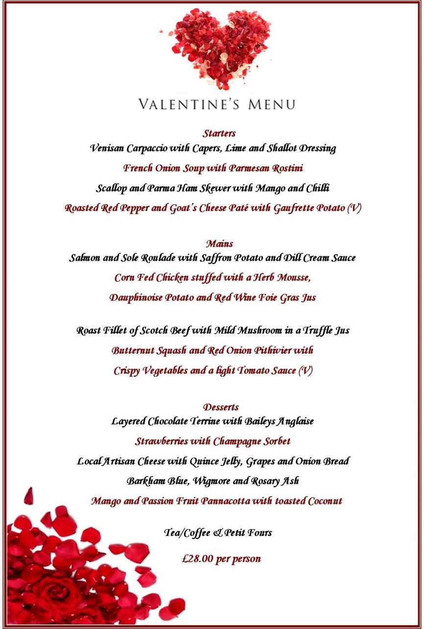 Valentine Day Dinner Menus
 Celebrate Valentine s Day at the 4 Star Two Rosette