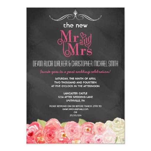 Wedding Party Invitations
 Floral Chalkboard Post Wedding Party Invitation