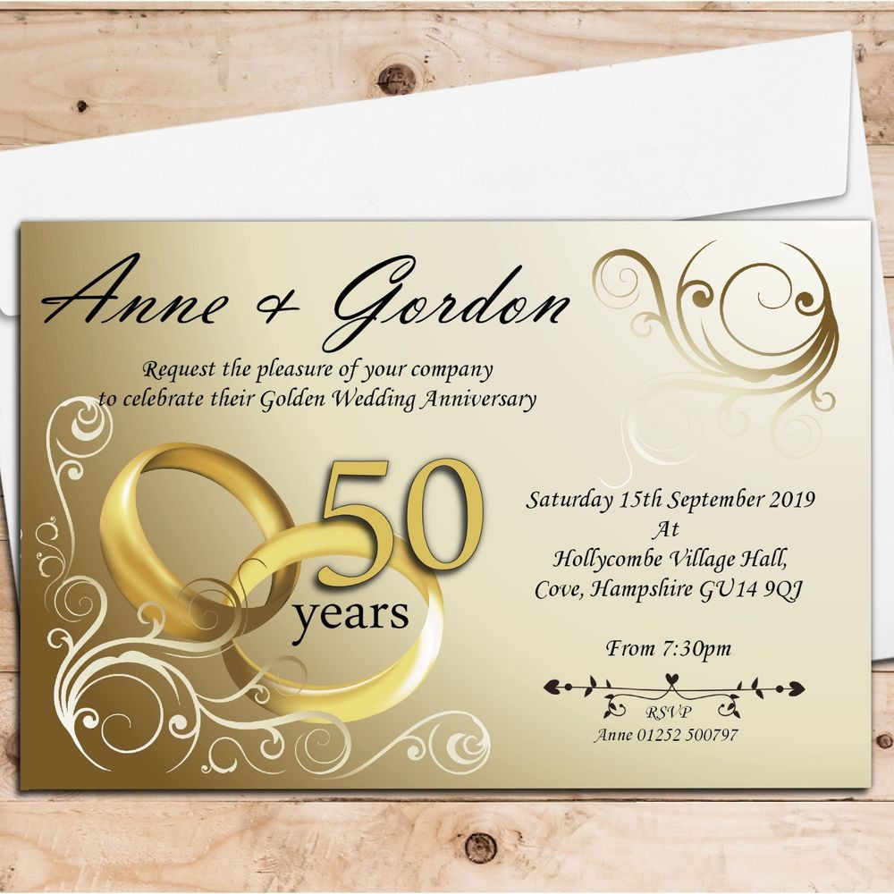 Wedding Party Invitations
 50 Personalised Golden 50th Wedding Anniversary