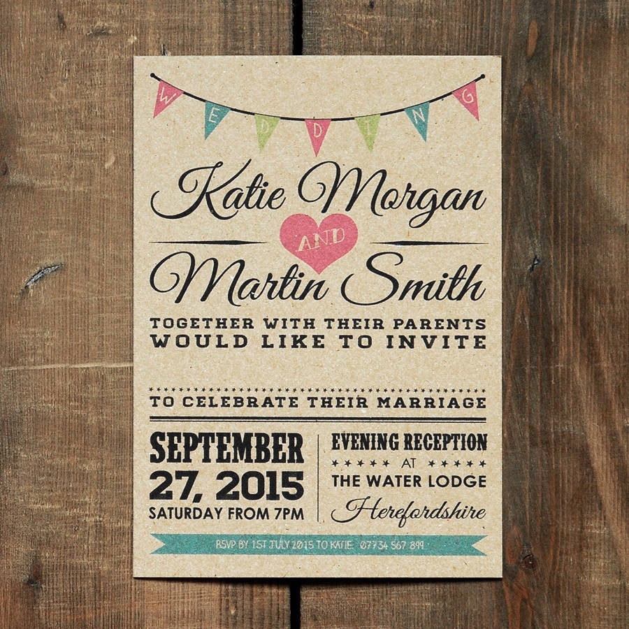 Wedding Party Invitations
 vintage bunting kraft wedding invitation by feel good