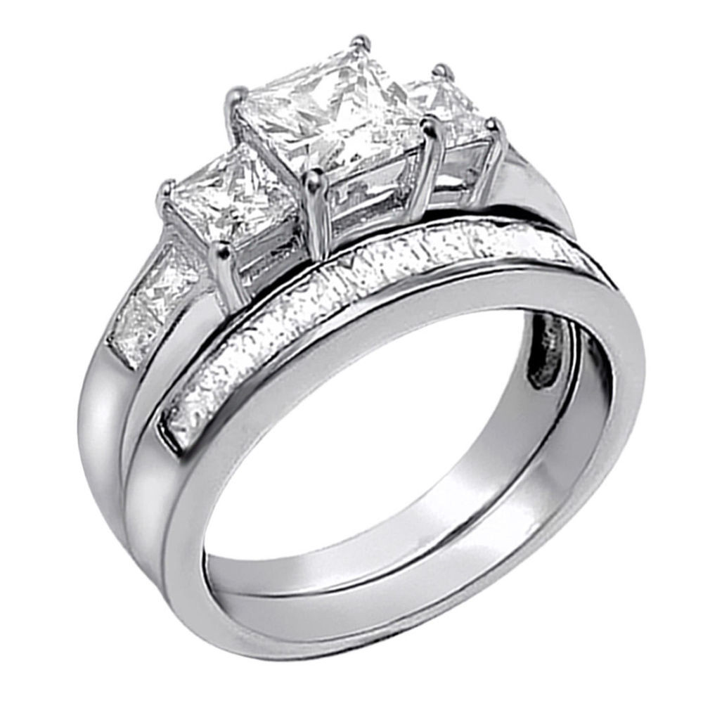 Wedding Ring
 2 PCS Women Princess Cut 925 Sterling Silver Wedding