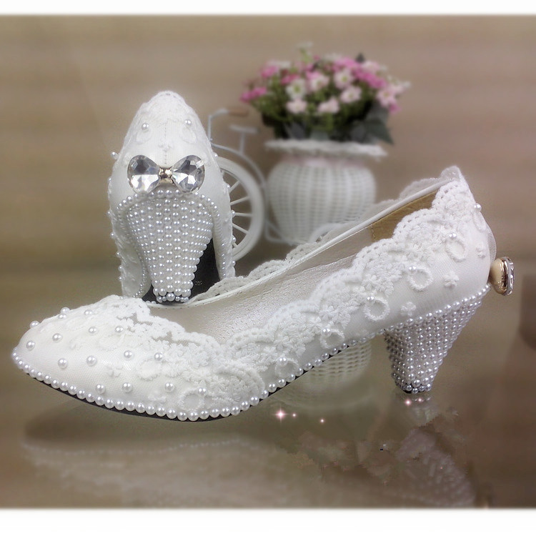 Wedding Shoes With Bow
 Aliexpress Buy White shoes woman high heels lace