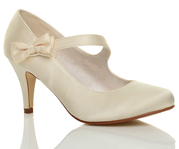 Wedding Shoes With Bow
 WOMENS LADIES MID HIGH HEEL STRAP BOW WEDDING BRIDAL