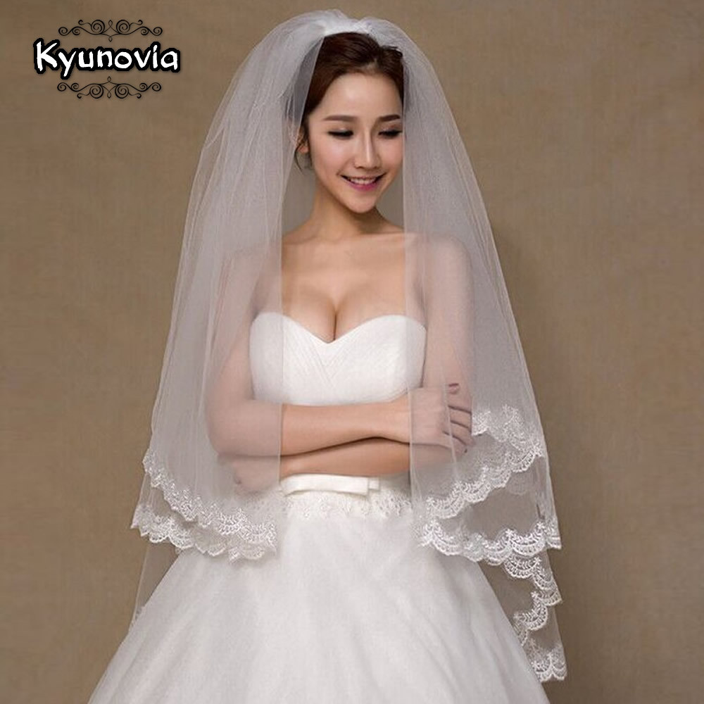 Wedding Veils With Lace
 Kyunovia 2 Tier Bridal Veil Beautiful Ivory Cathedral