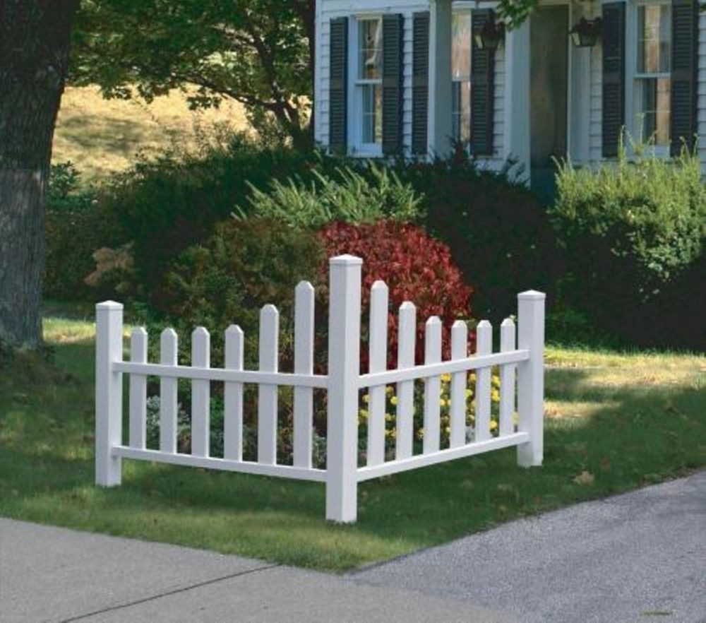 White Backyard Fence
 Decorative Vinyl Outdoor Country Corner White Picket Fence