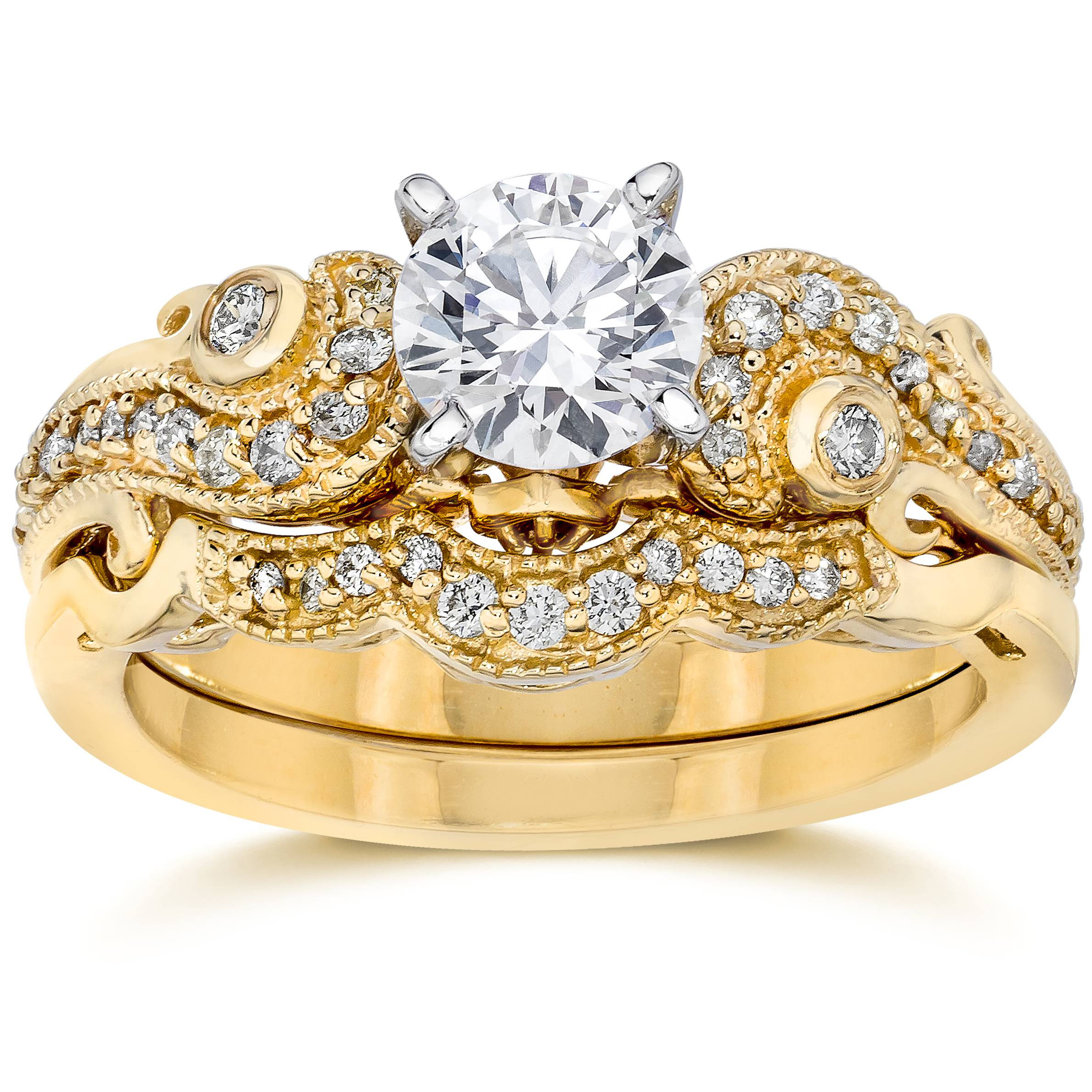 Yellow Gold Wedding Ring Sets
 Emery 3 4Ct Vintage Diamond Genuine Engagement Wedding