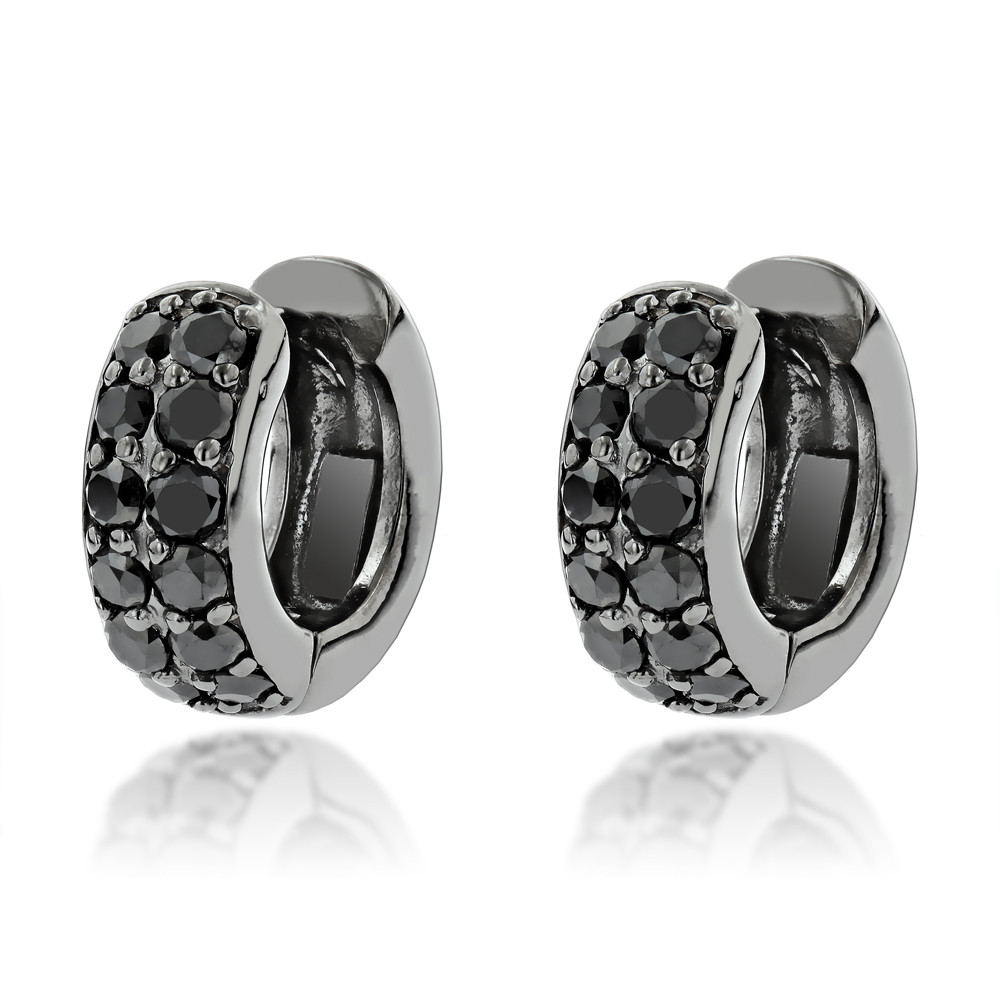 1 Carat Black Diamond Earrings
 e Carat Black Diamond Hoops 14K Gold Huggie Earrings by