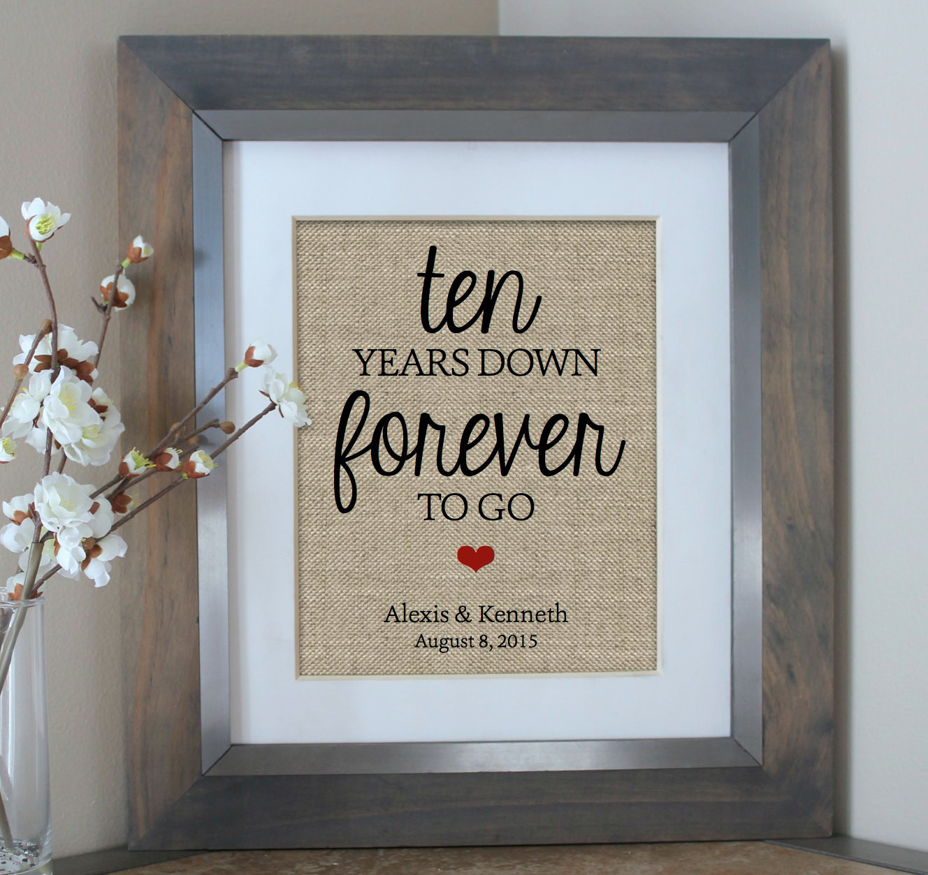 10Th Anniversary Gift Ideas For Couples
 Ten Years Down Burlap Print 10 Year Anniversary Gift Gift