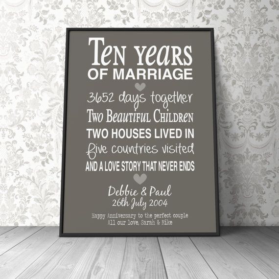 10Th Anniversary Gift Ideas For Couples
 10th anniversary t personalised by PinkMilkshakeDesigns