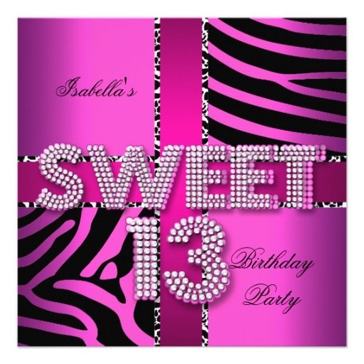 13 Birthday Party Ideas
 Sweet 13 13th Birthday Zebra Cow Pink Black 5 25x5 25