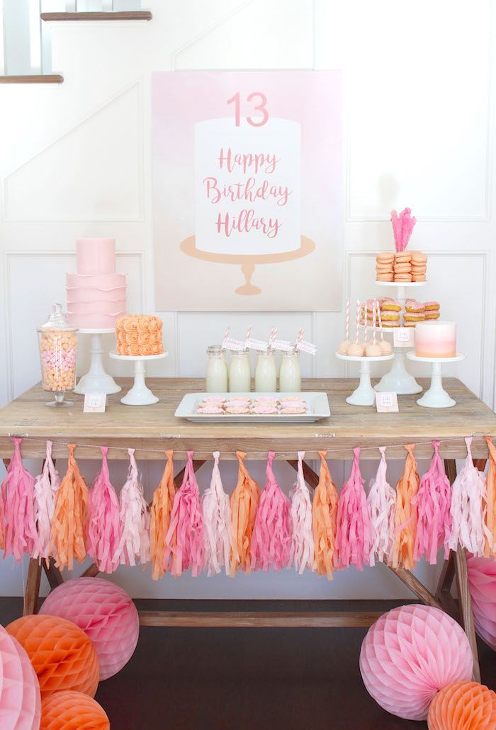 13 Birthday Party Ideas
 Peach and Pink Ombre Watercolor 13th Birthday Party