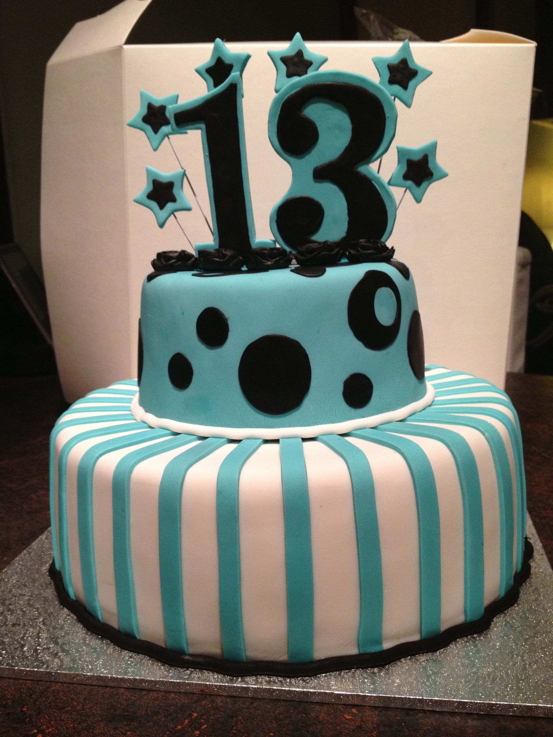 13th Birthday Cake Ideas
 Teal white black 13th birthday cake …