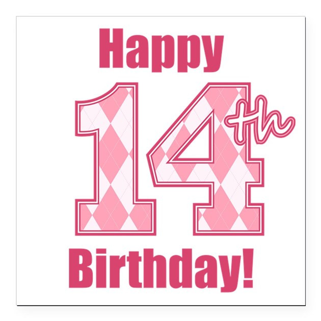 14th Birthday Quotes
 Happy 14th Birthday Pink Argyle Square Car Magne by