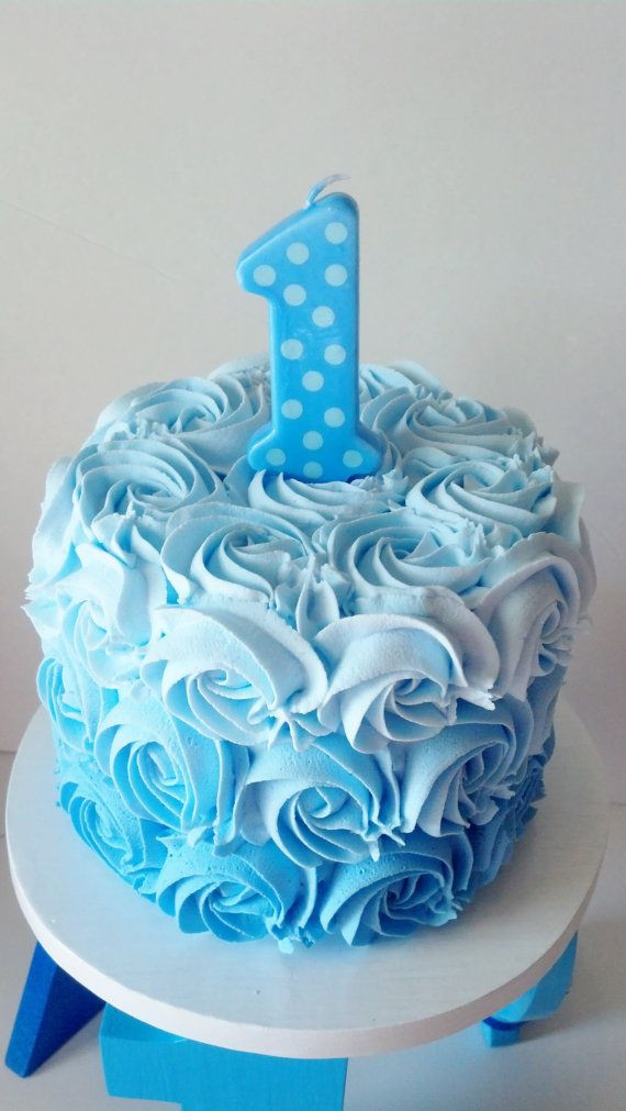 1st Birthday Cake Boy
 Boys Blue Ombre First Birthday Fake Smash by