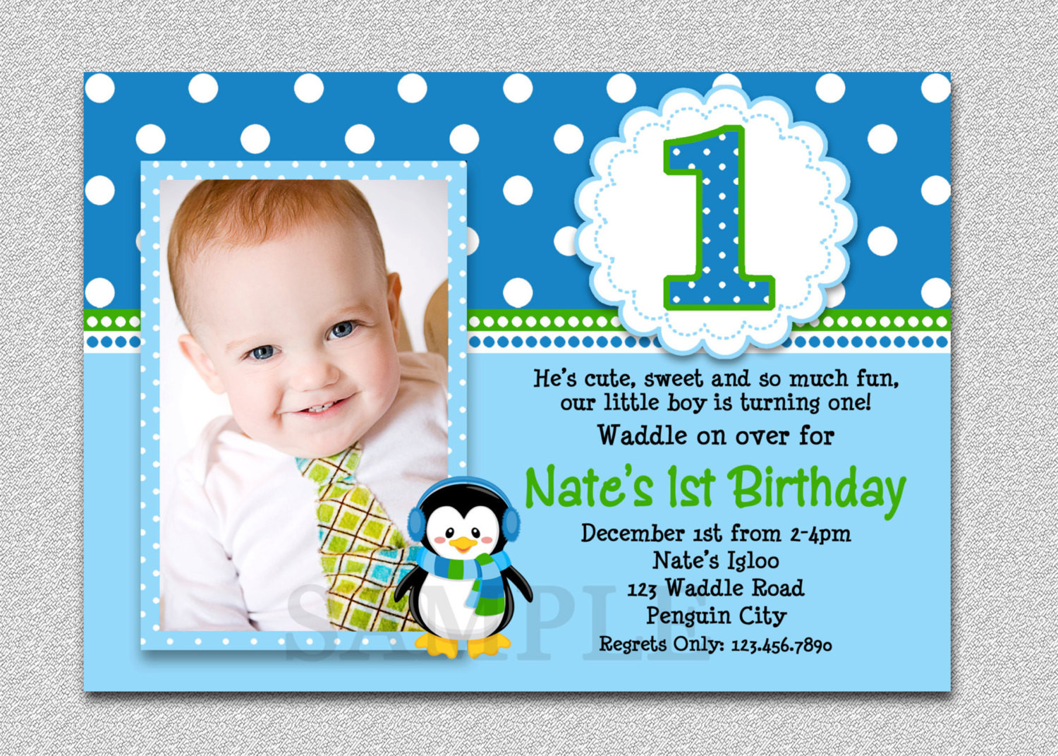 1st Birthday Invitation Wording
 Penguin Birthday Invitation Penguin 1st Birthday Party Invites