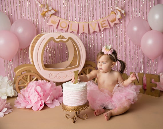 1st Birthday Princess Decorations
 PINK & GOLD First Birthday BANNER Princess banner Cake