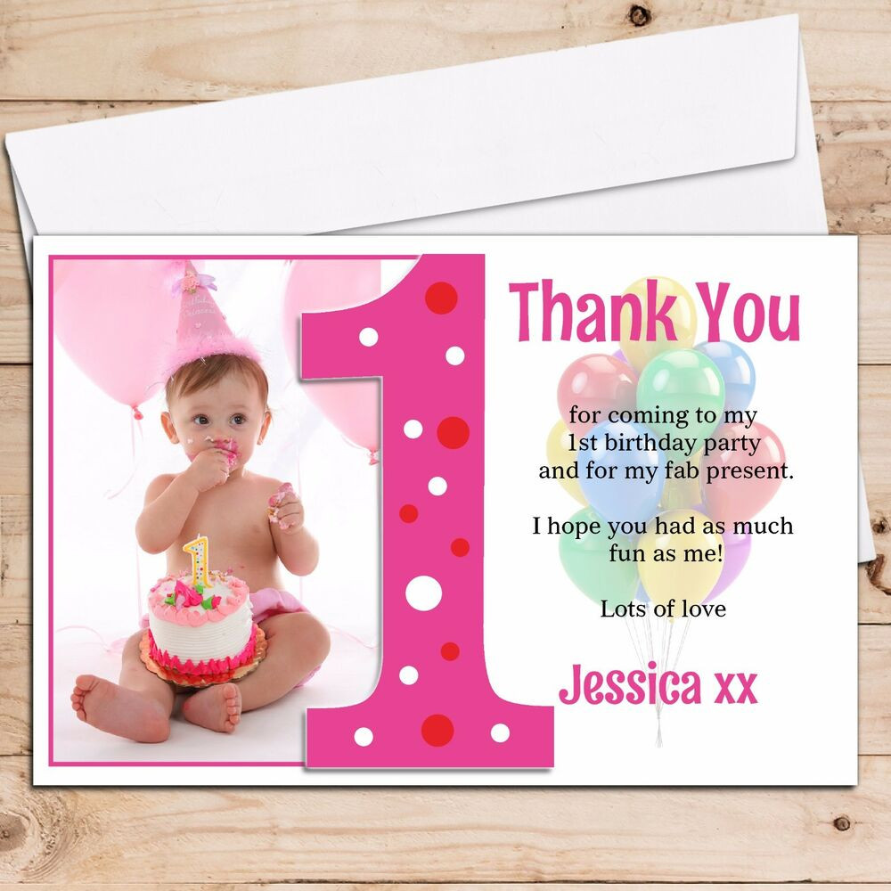 1st Birthday Thank You Cards
 10 Personalised Girls 1st First Birthday Thank You PHOTO