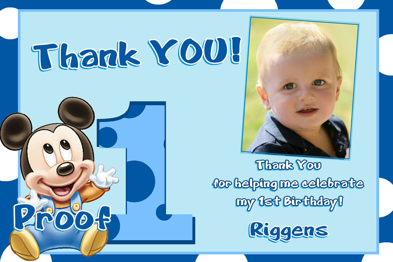 1st Birthday Thank You Cards
 Mickey Mouse 1st Birthday Thank You Cards