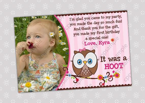 1st Birthday Thank You Cards
 Items similar to Look Whoos Turning e Thank You card