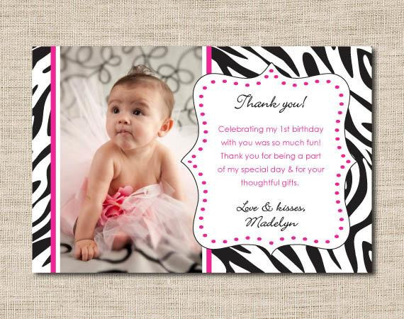 1st Birthday Thank You Cards
 Zebra print photo thank you cards printable photo by