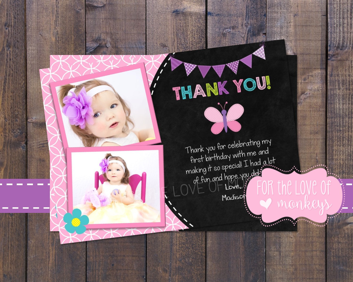 1st Birthday Thank You Cards
 1st Birthday Thank You Card Butterfly Thank by