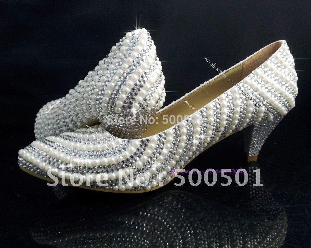2 Inch Heel Wedding Shoes
 2 inch LOW HEEL WEDDING SHOES PEARL & sparkly CRYSTAL