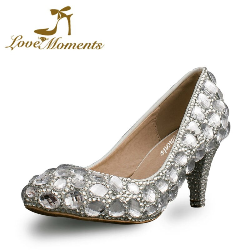 2 Inch Heel Wedding Shoes
 silver crystal diamond genuine leather wedding shoes 2