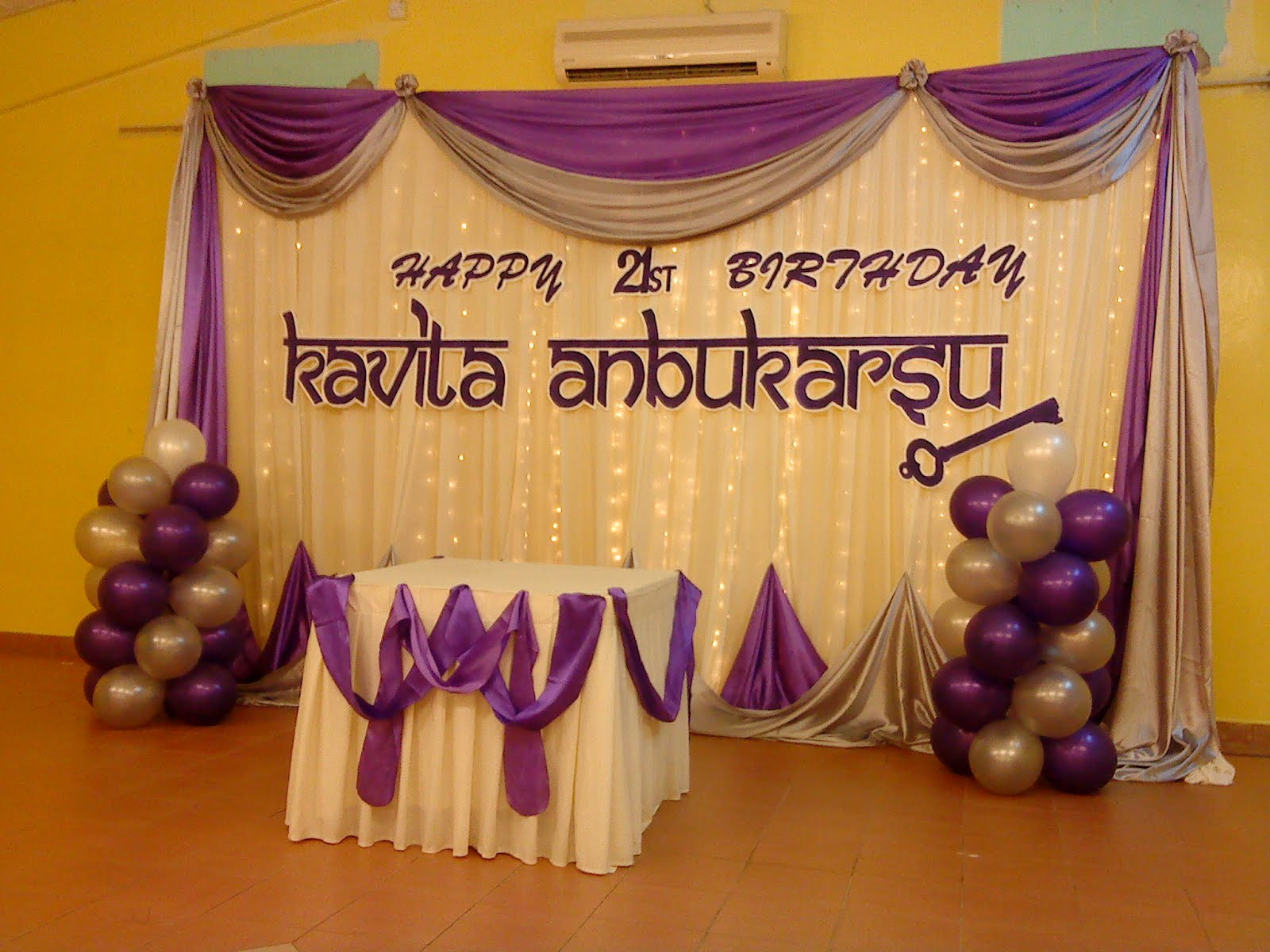 21st Birthday Decoration Ideas
 Raags Management Services 21st Birthday Deco purple & white