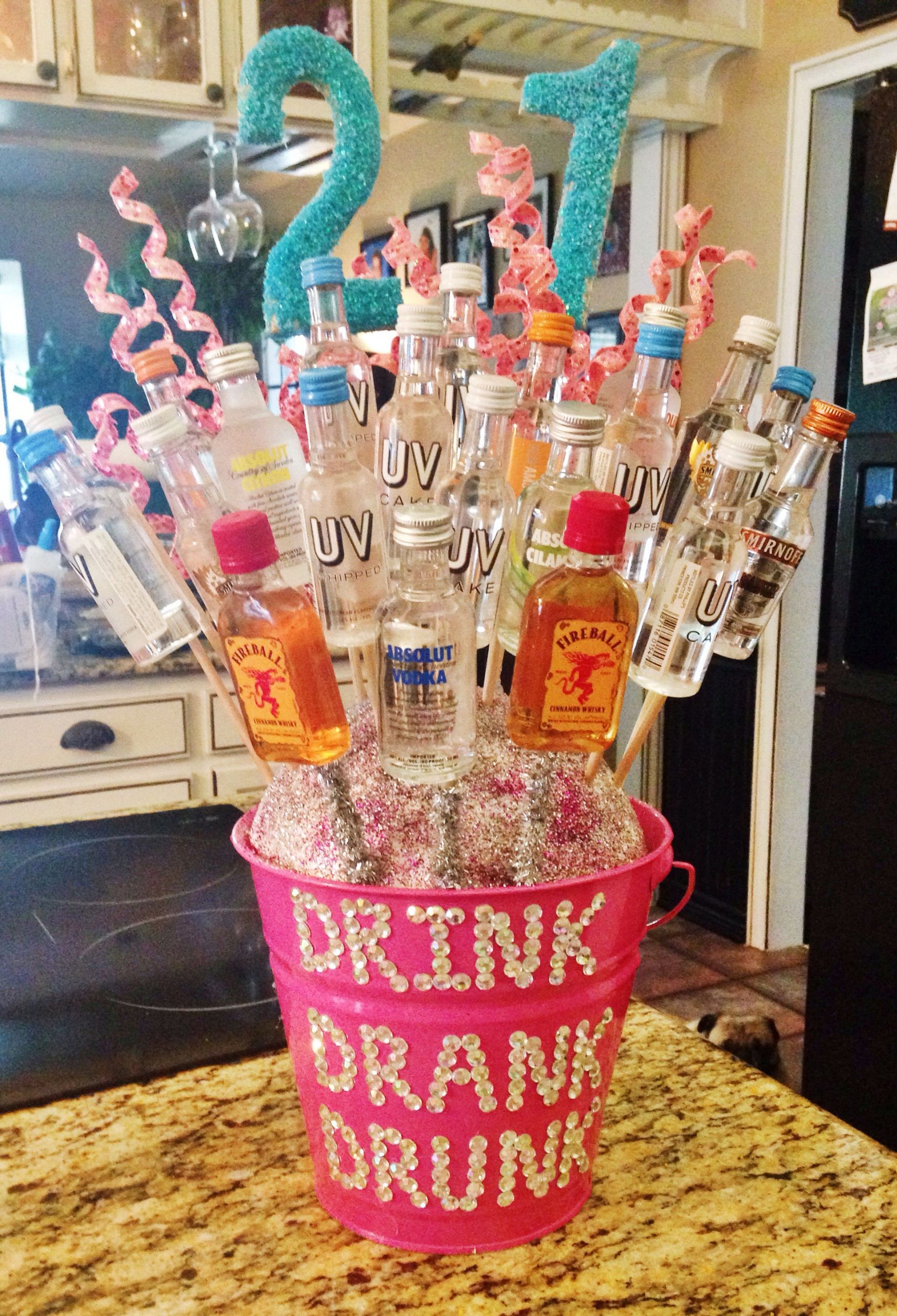 21st Birthday Gift
 21st alcohol bouquet I made for my best friend