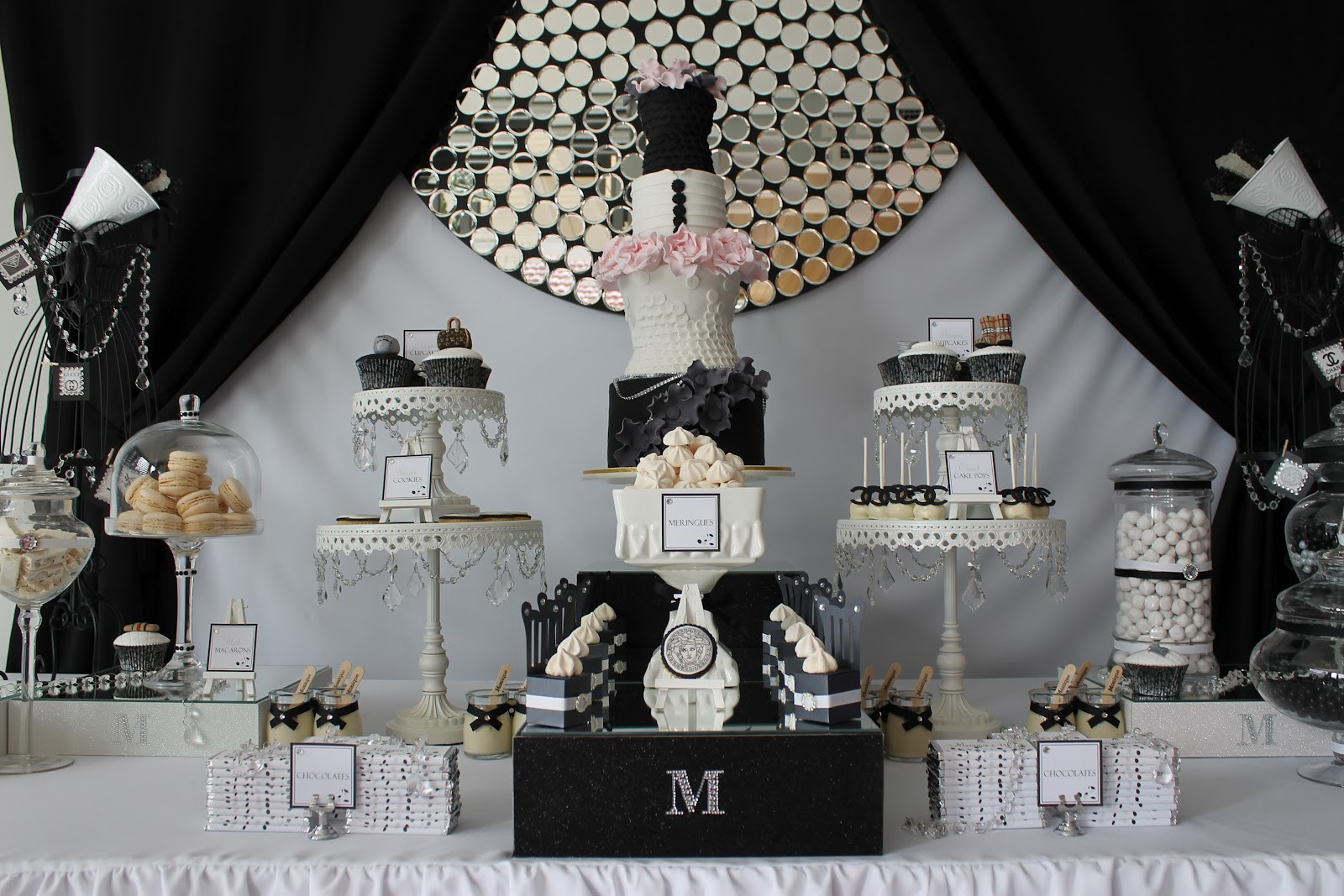 21st Birthday Party Themes
 Events By Nat Runway Catwalk Black & White Dessert Table