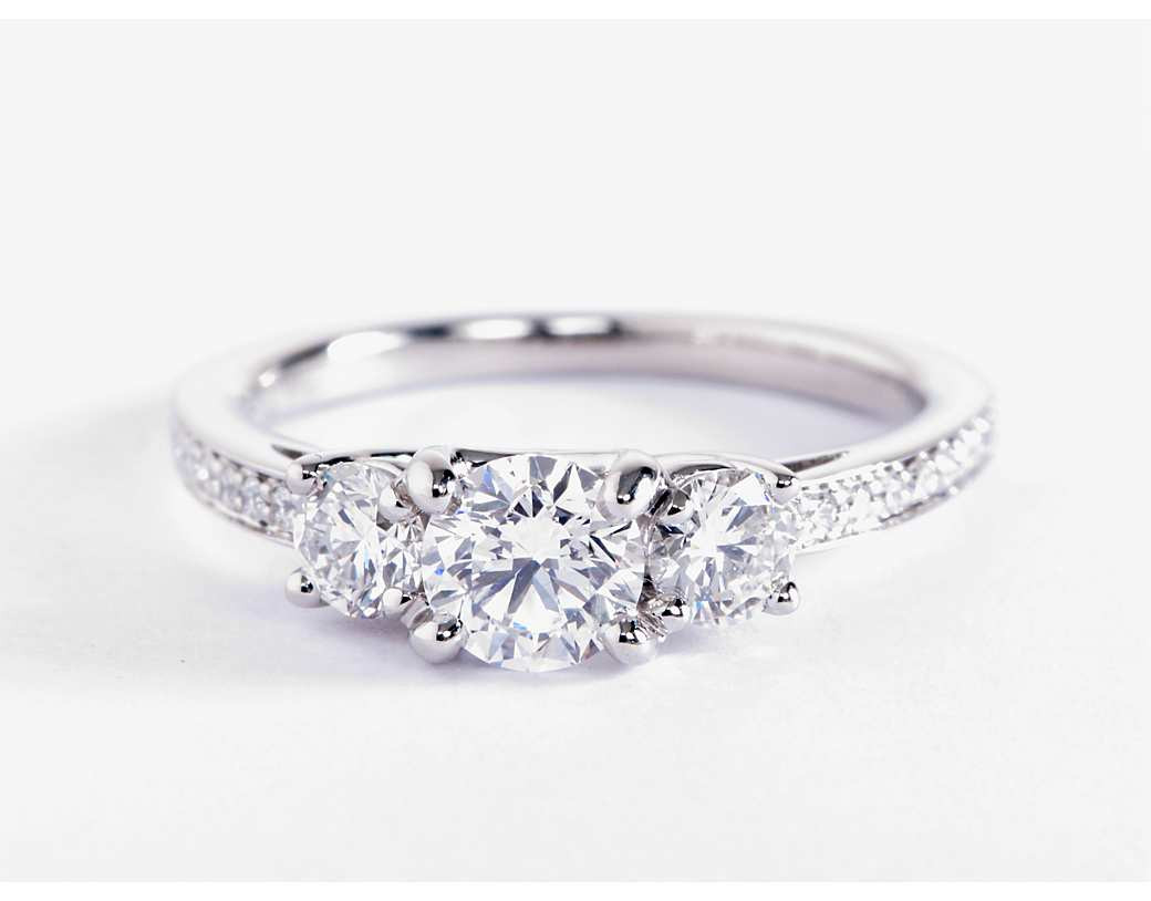 3 Stone Diamond Engagement Rings
 Three Stone Pavé Diamond Engagement Ring in Platinum 2 3