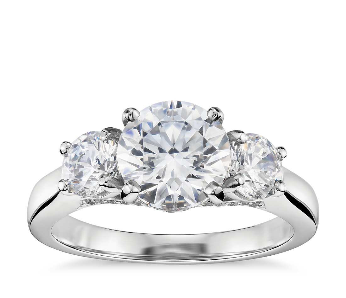 3 Stone Diamond Engagement Rings
 Three Stone Pavé Gallery Diamond Engagement Ring in