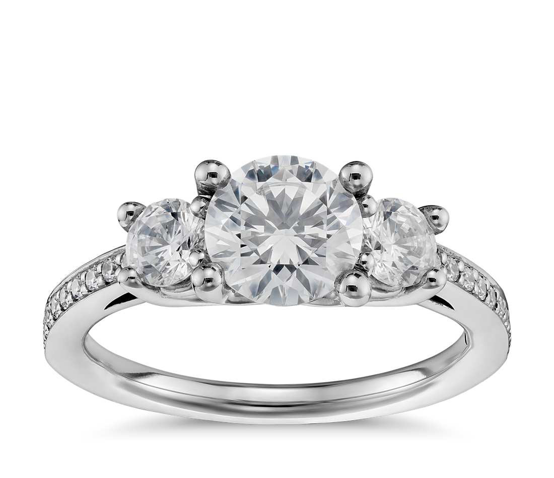 3 Stone Diamond Engagement Rings
 Three Stone Pavé Diamond Engagement Ring in 14k White Gold