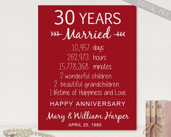 30 Year Anniversary Quotes
 Personalized 30th anniversary t for parents Custom 30th