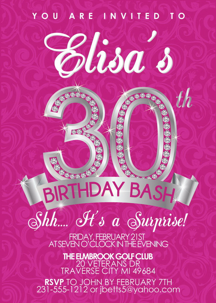 30th Birthday Invitation Wording
 30th Birthday Invitation Surprise 30th for Her Adult